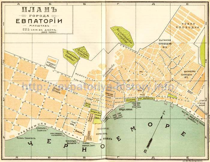 Карта Евпатории 1914 года с Шакаевским садом